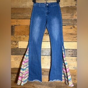 Cowgirl Hardware Youth Girls Super Flare Blue Denim Jeans Serape - Size 12